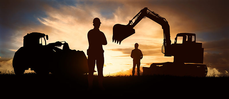 Silhouette of working men on background