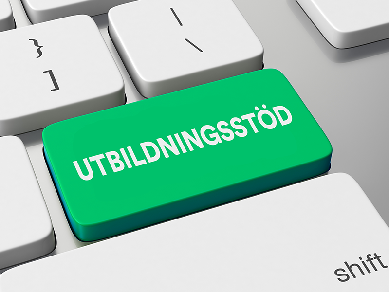 Datortangent med ordet ”utbildningsstöd” på.